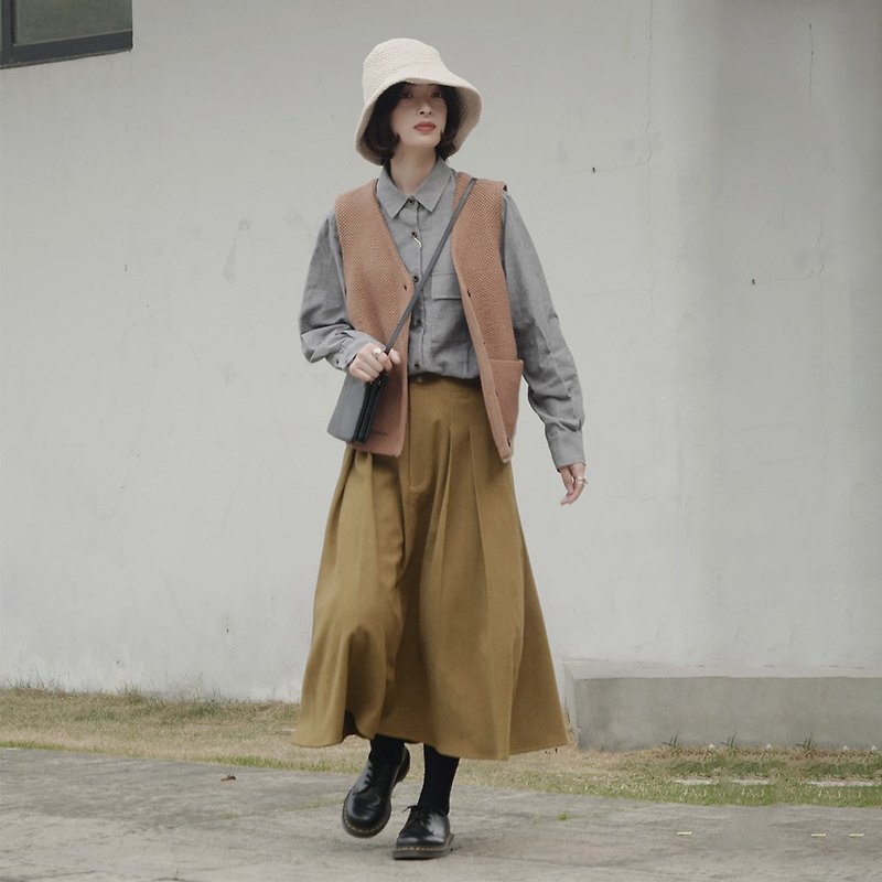 Corduroy A-line skirt - green coffee color | skirt | autumn and winter models | corduroy | Sora-378