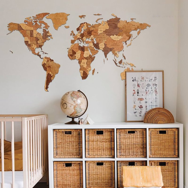 【Nature Me 好窩選品】  EWA 木質世界地圖 - 壁貼/牆壁裝飾 - 木頭 咖啡色