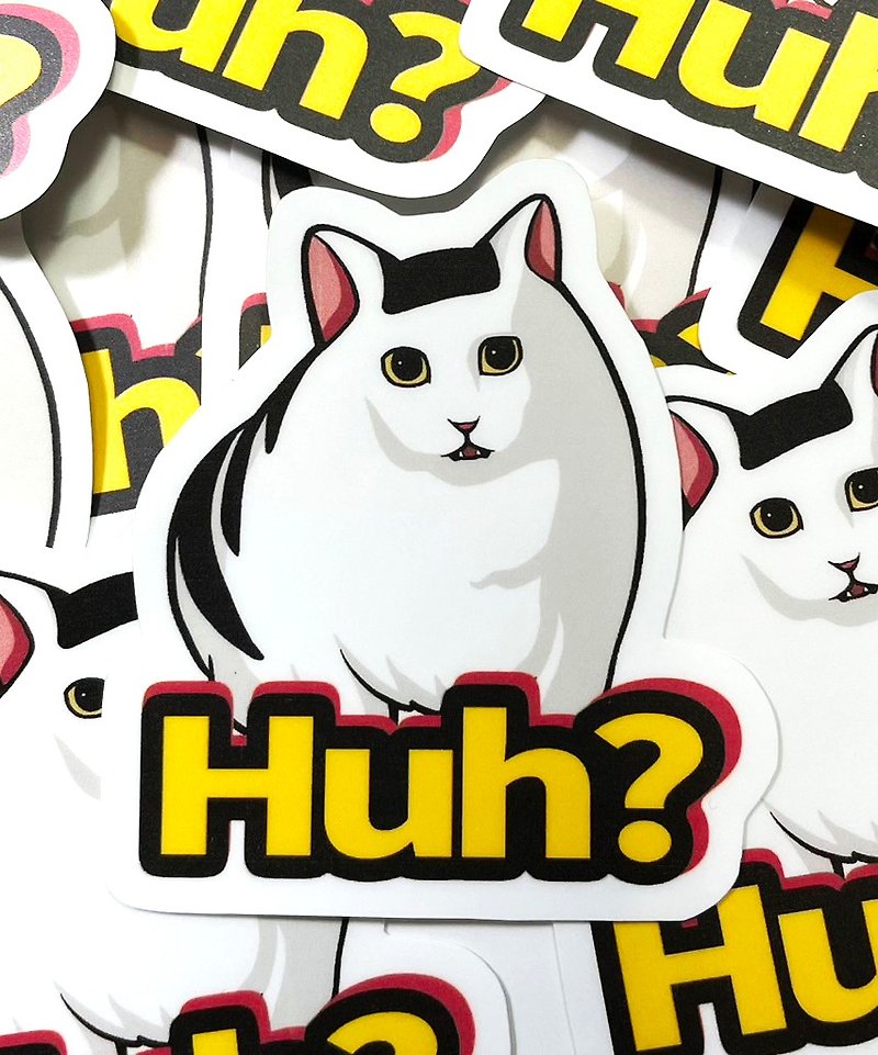 Meme Stickers Clam Cat Question Mark Stickers - Matte Thick Super Wear-Resistant Stickers - สติกเกอร์ - กระดาษ ขาว
