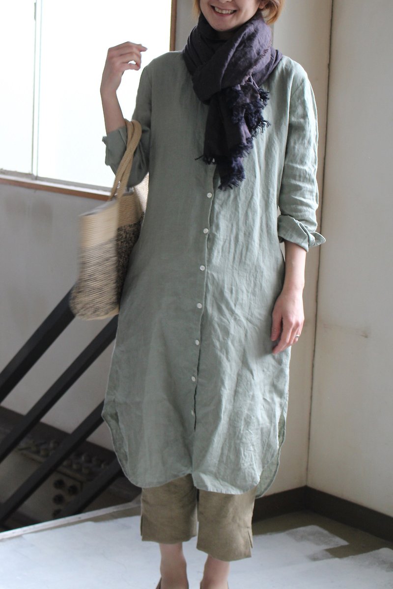 Linen dyed Lithuanian Linen long shirt - Women's Shirts - Cotton & Hemp 