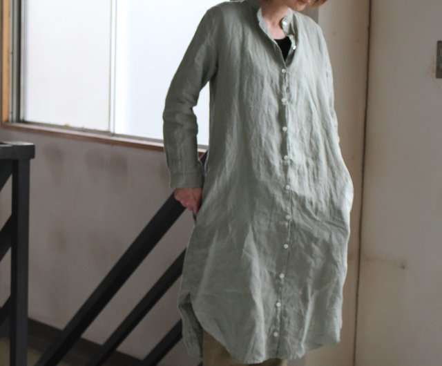 Linen dyed Lithuanian Linen long shirt - Shop fabma Women's Shirts