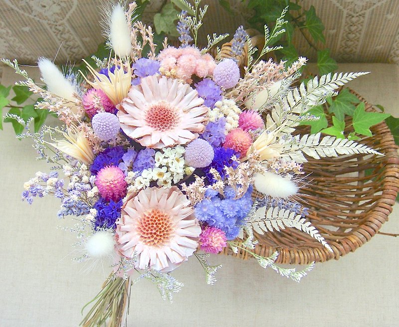 ✿Masako✿ summer style bridal bouquet drying bouquet - ตกแต่งต้นไม้ - พืช/ดอกไม้ สึชมพู