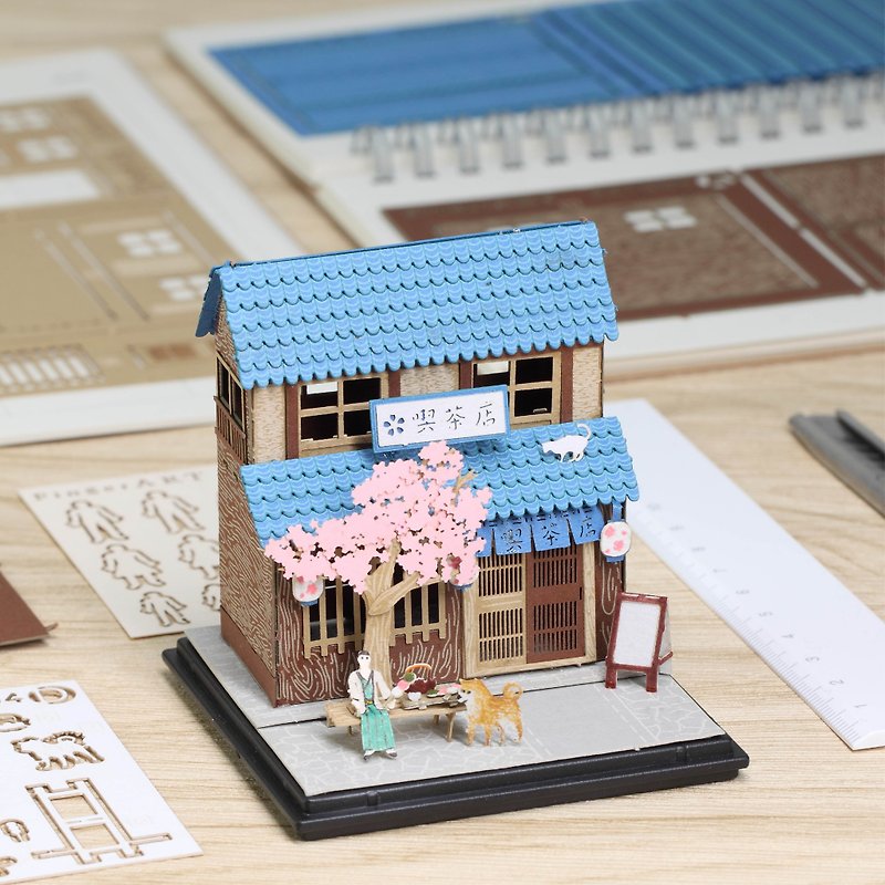 ティーショップFingerARTペーパーアートモデルディスプレイボックス付き日本文化シリーズ（SJ-514） - 木工/竹細工/ペーパークラフト - その他の素材 ブルー