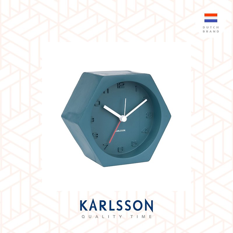 Karlsson, Alarm clock Hexagon concrete Petrol blue, Design by Boxtel Buijs