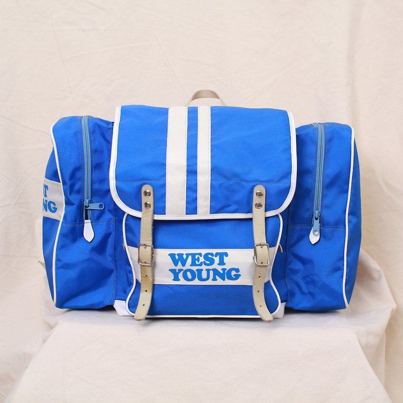 Back to Green:: Retro Large Capacity Backpack Weird Blue White Vintage Backpack - กระเป๋าเป้สะพายหลัง - เส้นใยสังเคราะห์ 