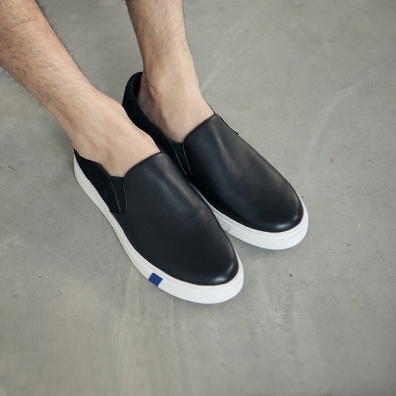 Comfortable thick-soled leather casual shoes black spell labyrinth leather men - รองเท้าลำลองผู้ชาย - หนังแท้ สีดำ