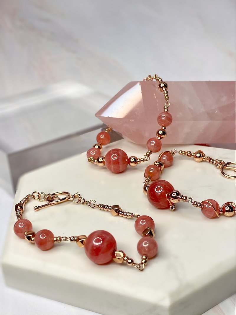 Popularity Collection | Limited Rose gold  | Crystal Bracelet | Rhodochrosite - สร้อยข้อมือ - คริสตัล สีแดง