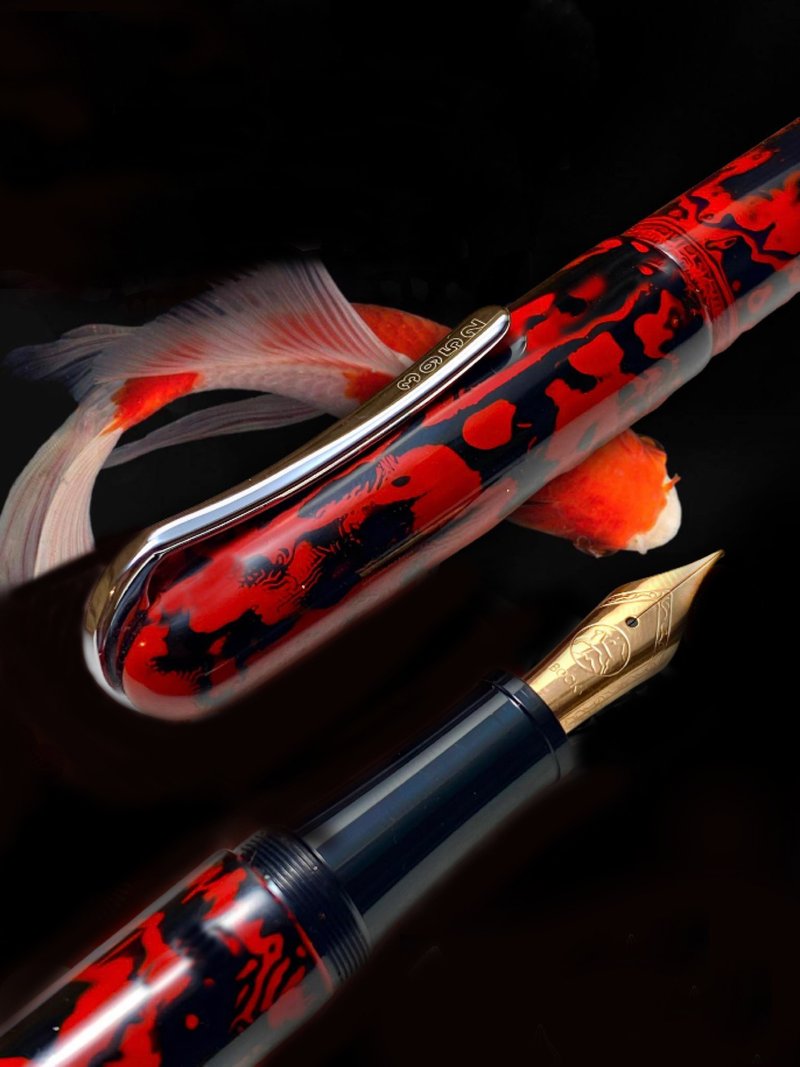 3952 Old Goat-Natural Lacquer Pen BON1 Red Carp Rose Gold Tip Fountain Pen - ปากกาหมึกซึม - วัสดุอื่นๆ 