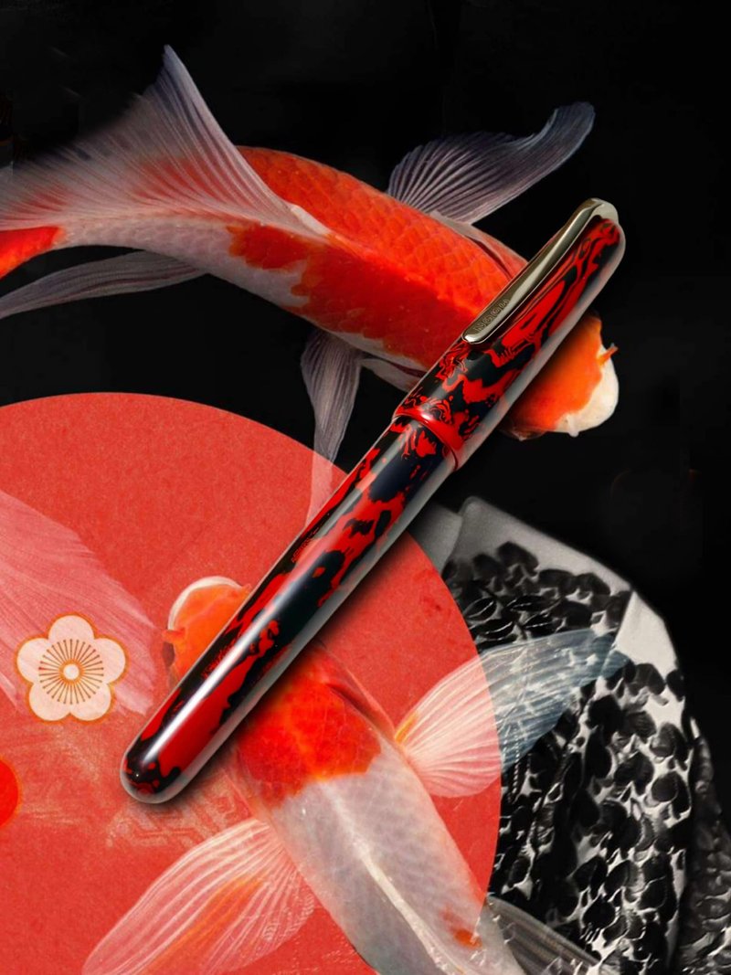 3952老山羊-天然漆筆 BON1 紅鯉魚 玫瑰金鋼尖鋼筆 - 鋼筆 - 其他材質 