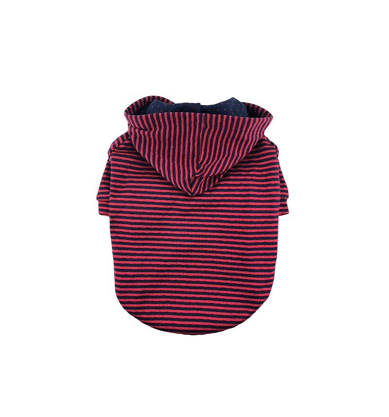 Striped Double Knit Hooded Sweatshirt, Dog Hoodie, Dog Clothing, Dog Apparel - ชุดสัตว์เลี้ยง - วัสดุอื่นๆ สีแดง