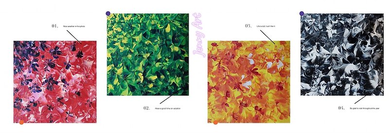 Spring, summer, autumn and winter (red, green, yellow, black) four-part discount combination, frameless painting, Acrylic painting, abstract painting - โปสเตอร์ - วัสดุอื่นๆ หลากหลายสี
