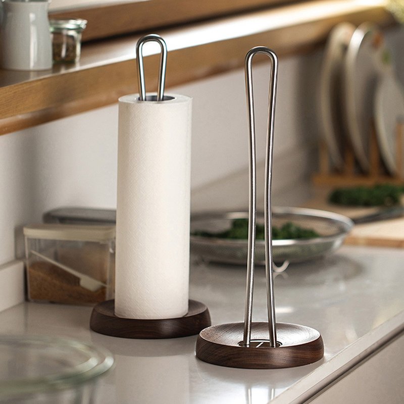 Japanese Frost Mountain retro style 304 Stainless Steel walnut wood base paper towel holder - กล่องเก็บของ - สแตนเลส สีนำ้ตาล