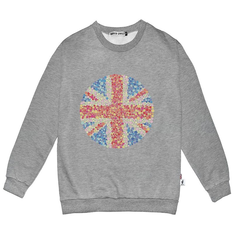 British Fashion Brand -Baker Street- Ishihara Union Jack Printed Sweatshirt - เสื้อผู้หญิง - ผ้าฝ้าย/ผ้าลินิน สีเทา