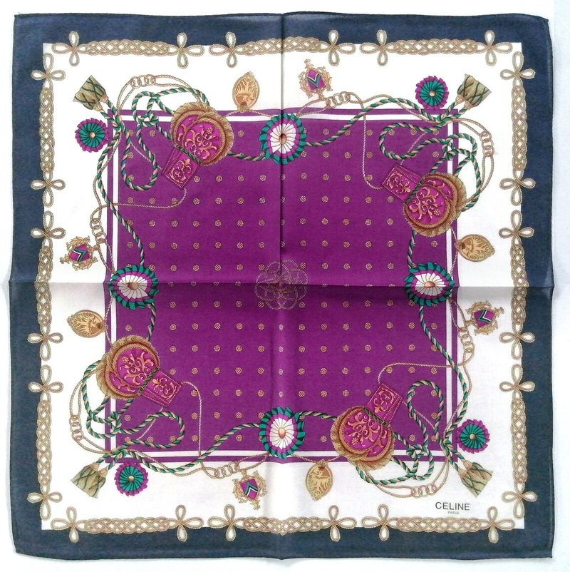 セリーヌ パリ ヴィンテージハンカチ ケルト結び - ジュエリー - タッセル 19 x 19インチ - ハンカチ - コットン・麻 パープル