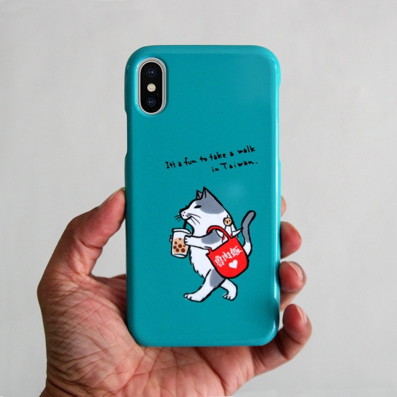 Smartphone case Cat walks in Taiwan Blue green - Phone Cases - Plastic Green
