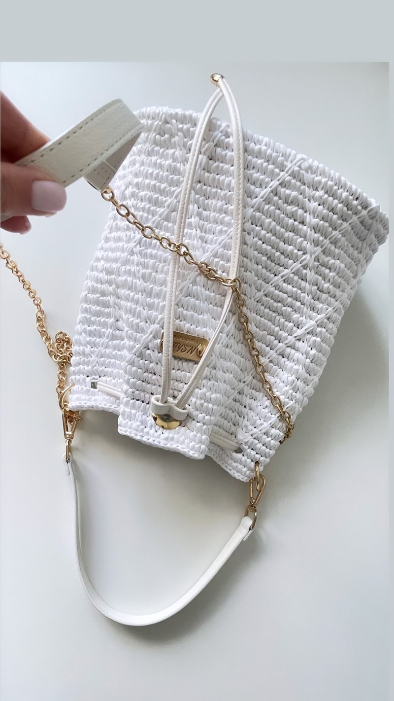 Bag of bag White backpack Crochet backpack White bag Bag handmade raffia bag - Backpacks - Polyester White