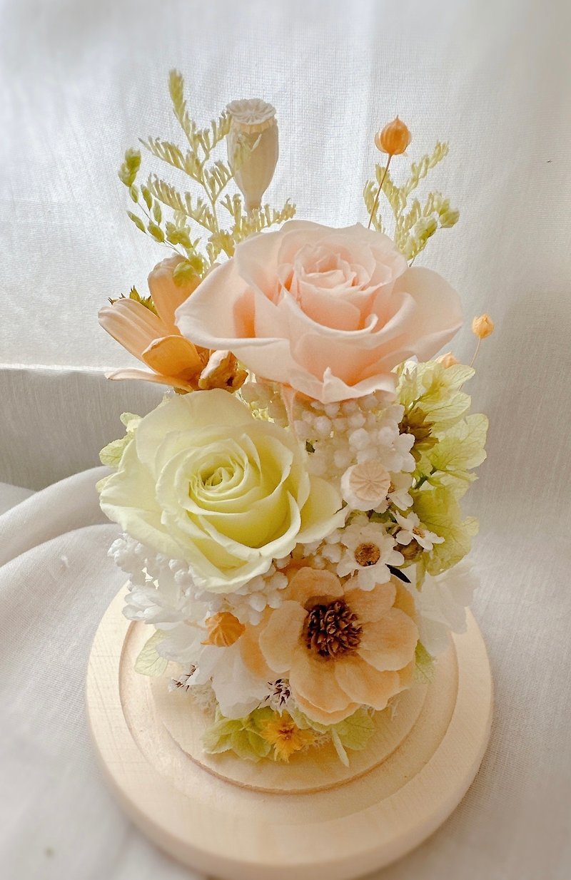 Warm Sunshine Glass Cover Eternal Rose Ceremony - Dried Flowers & Bouquets - Plants & Flowers Orange