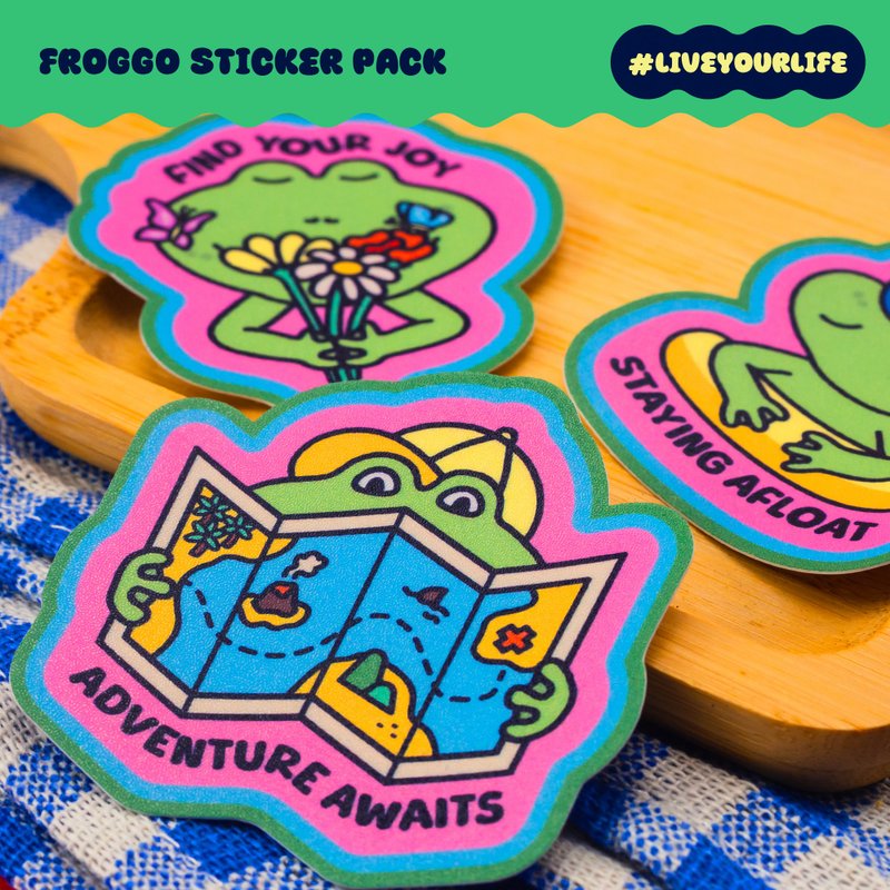 Motivational Froggos Sticker Pack | Waterproof vinyl stickers - 貼紙 - 其他材質 綠色