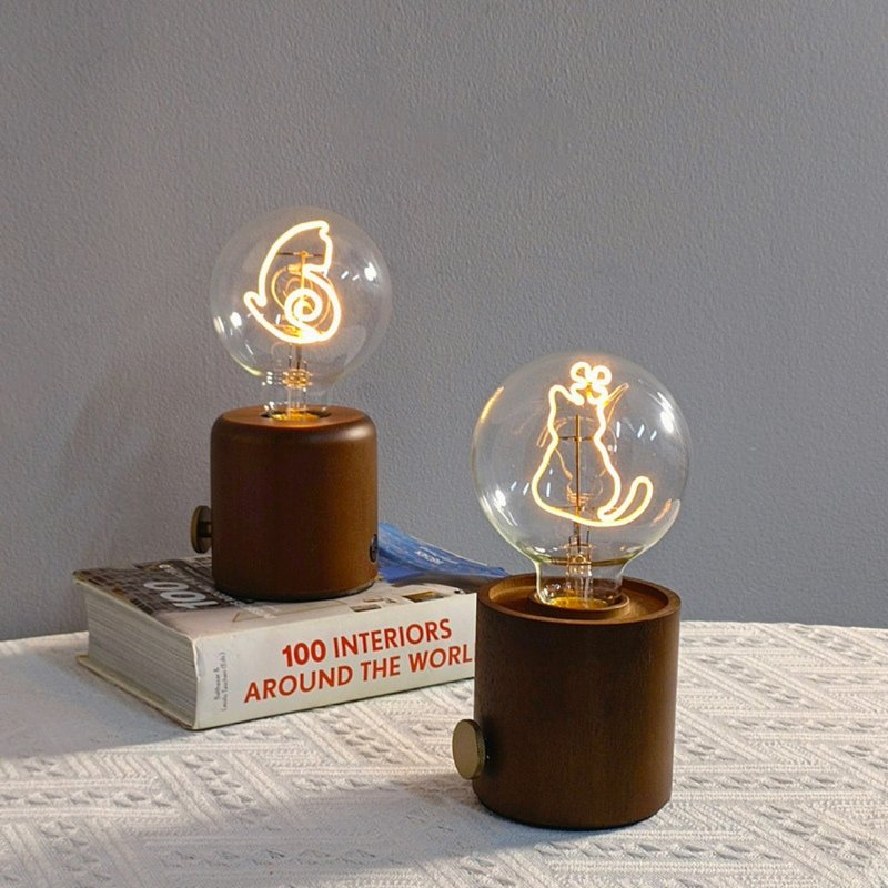 Furry Day | Cat-shaped light bulb night light | Adjustable brightness | Hand-wound LED filament craftsmanship - โคมไฟ - แก้ว 