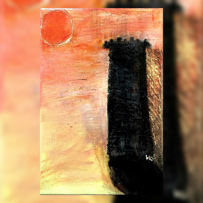 Acrylic Painting - Sleepy - โปสเตอร์ - ผ้าฝ้าย/ผ้าลินิน สีส้ม