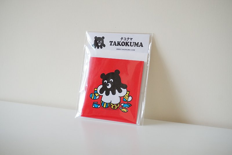 Octopus Bear Takokuma Square Small Card - Flower Flower Socks - การ์ด/โปสการ์ด - กระดาษ สีแดง