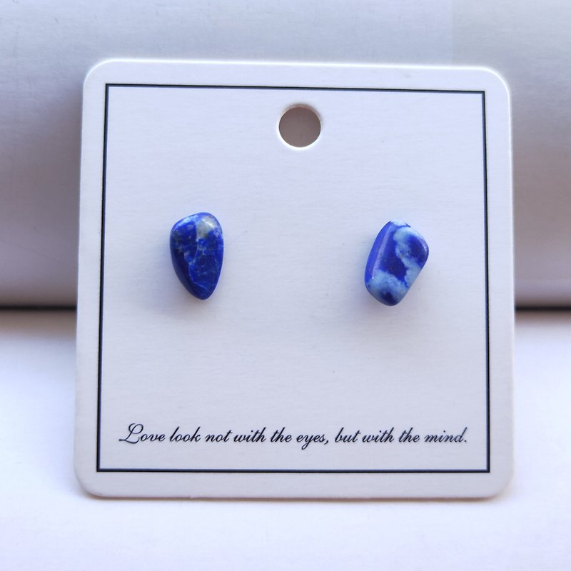 Lapis Lazuli  Ear Studs Blue Natural Stone Earrings - Earrings & Clip-ons - Other Materials 