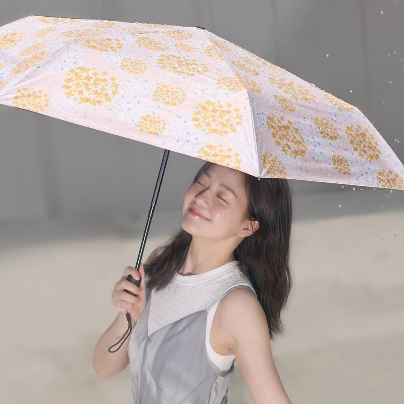 【rento】防曬黑膠安全自動傘-繡球花(橘) - 雨傘/雨衣 - 防水材質 橘色