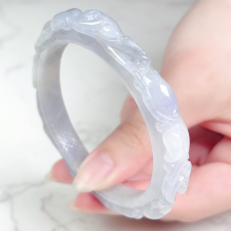 Violet jade carved bracelet | 18 girth | Natural Burmese jade jade A grade | Gift - Bracelets - Jade Multicolor
