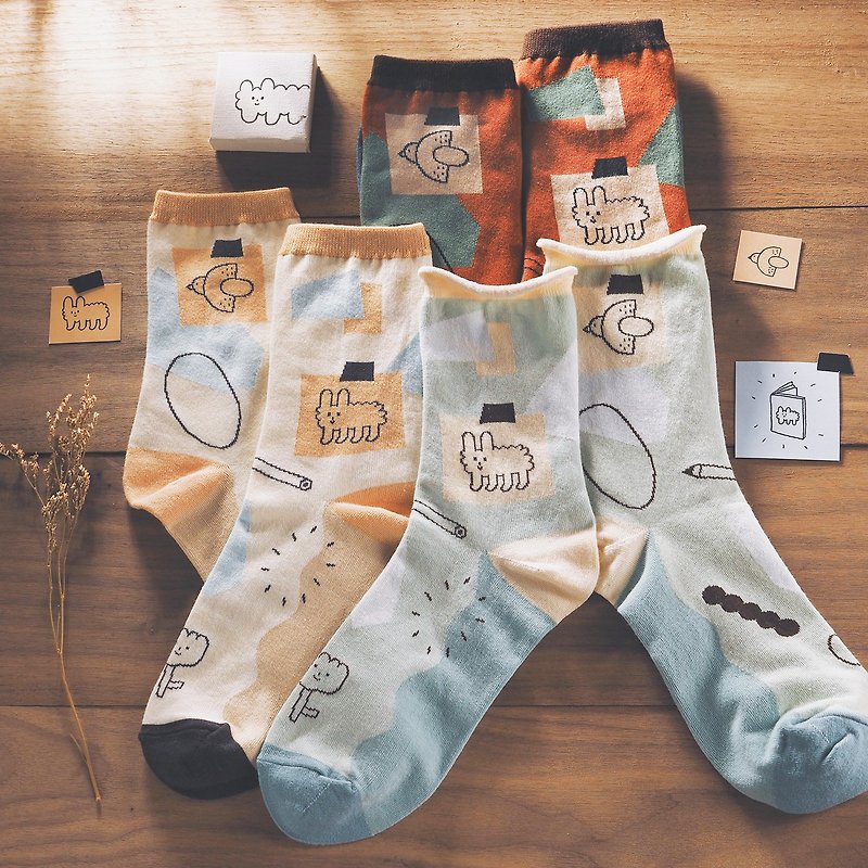 Collage Socks - Choose 2 or 3 pairs - ถุงเท้า - ผ้าฝ้าย/ผ้าลินิน หลากหลายสี