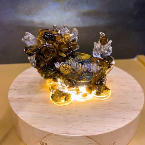 クリスタル置物 瑞獣龍亀】アベンチュリン、イエロータイガーアイ 無線