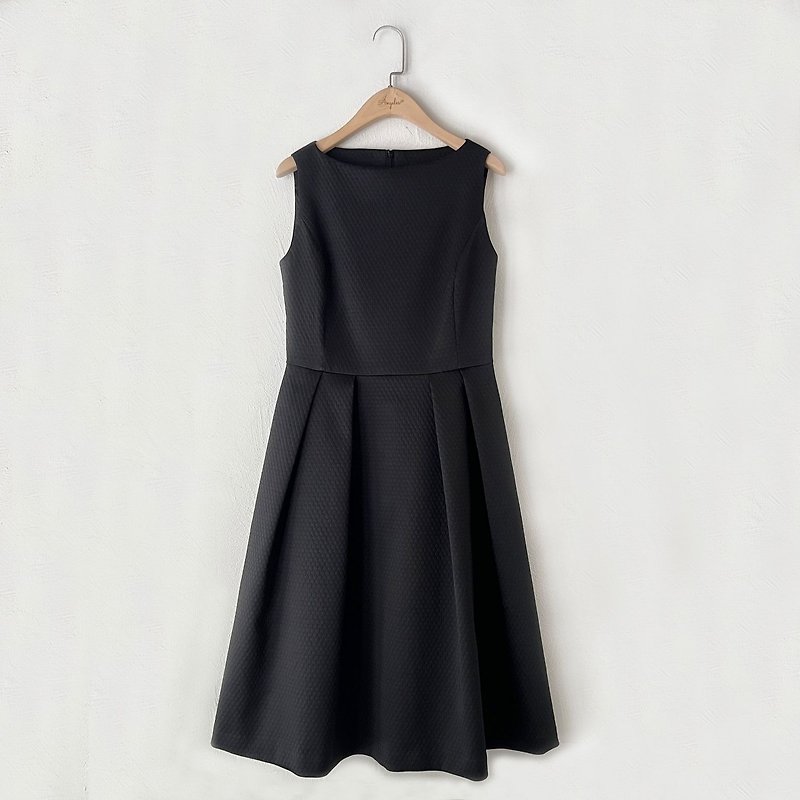 Custom-made series - Hepburn boat neck discount dress - Evening Dresses & Gowns - Cotton & Hemp Black