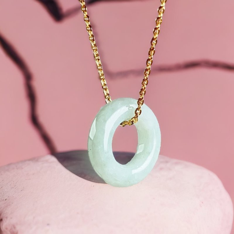 Fruit green jade donut necklace | Natural Burmese jade A grade jade | Gift giving - สร้อยคอ - หยก สีเขียว