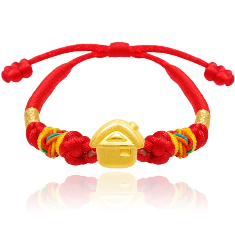 [Children's painted gold jewelry] Golden house children's red rope bracelet weighs about 0.31 yuan - Baby Gift Sets - 24K Gold Red