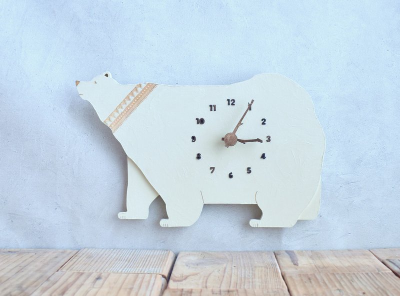 Polar bear clock wooden wall clock with impressive ethnic pattern - Clocks - Wood White