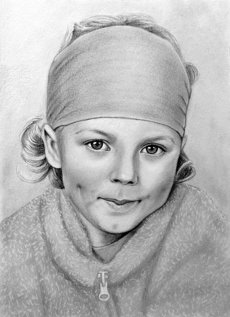 Realistic kids portrait Custom Drawing Baby  portrait from Photo Children art - 似顏繪/客製畫 - 紙 黑色