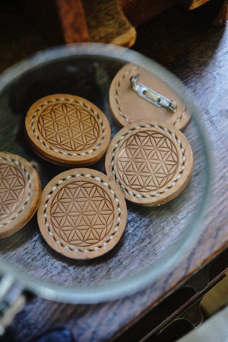 | Limited Pins | Flower of Life | Handmade Leather - Brooches - Genuine Leather Multicolor
