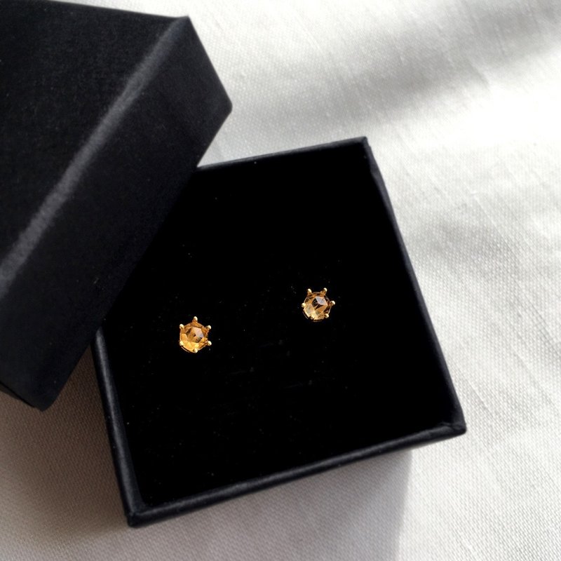 18KGP Critrine Necklace, November Birthstone, Dainty Earrings - ต่างหู - เครื่องเพชรพลอย สีส้ม