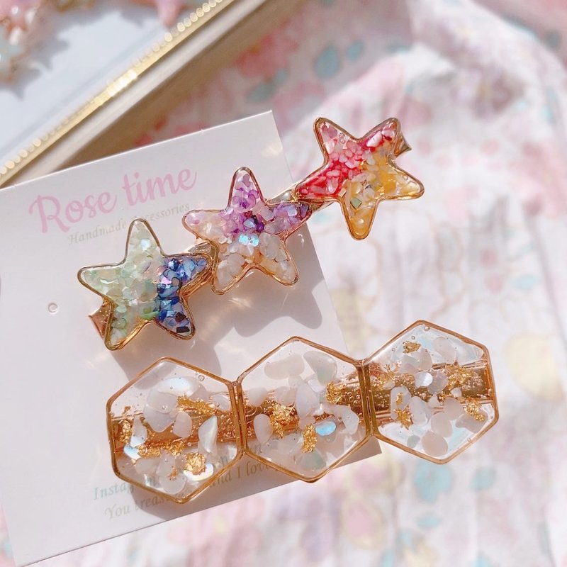 Star/Hexagon Natural Shell Hair Clip - Hair Accessories - Shell Multicolor