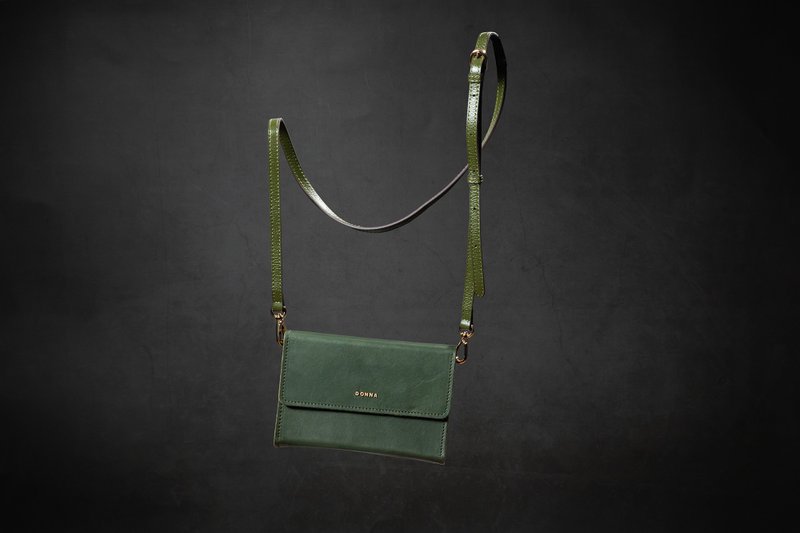 Small square bag can be customized name dark green adjustable strap oblique back side back - Messenger Bags & Sling Bags - Genuine Leather Green