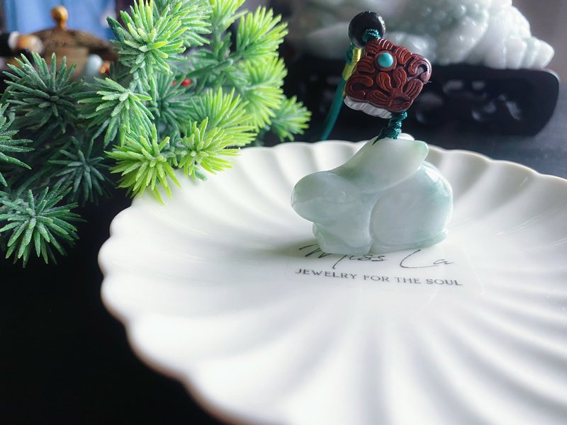 [Sold] Mother’s Day Natural Burmese Jade and Floating Flowers Rabbit’s Wishes Come True in a Bag and Hanging Gift Day - Lanyards & Straps - Jade Green