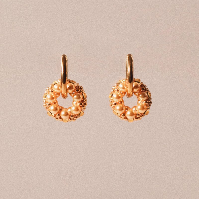 Rolling Earrings Hoop Earrings – Sparkling Gold - ต่างหู - แก้ว สีทอง