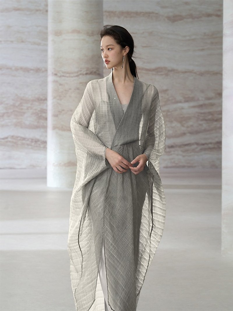 Zen Pāra Tencel Oriental Classical Dress - ชุดเดรส - วัสดุอื่นๆ สีเทา