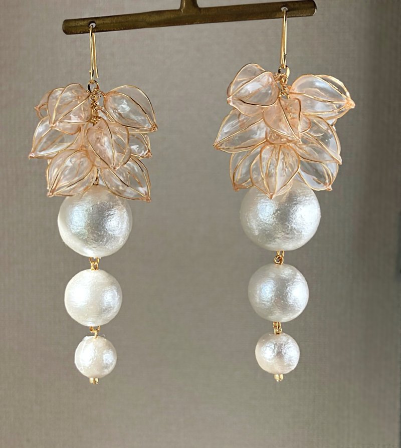 Wheat design wedding earrings - 耳環/耳夾 - 棉．麻 白色