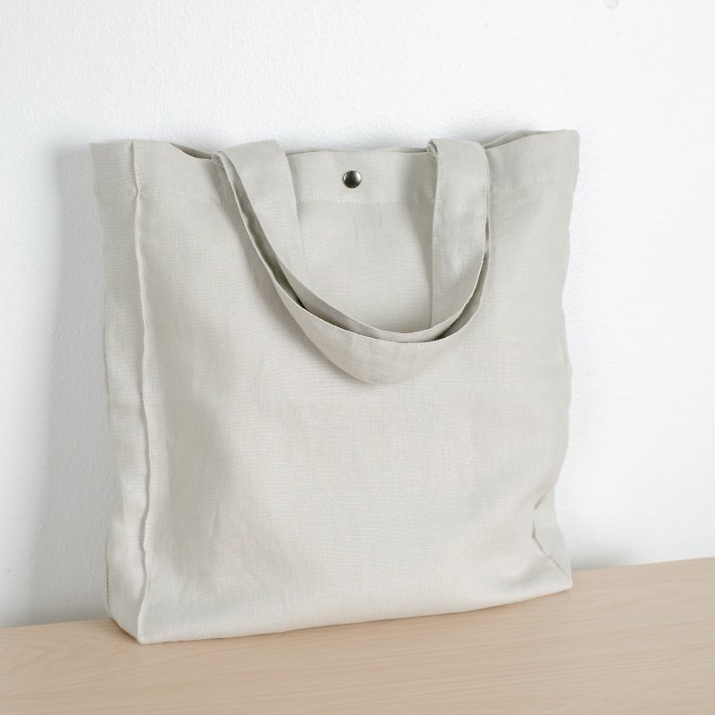 กระเป๋าผ้าลินิน Casual (สีควันบุหรี่) - กระเป๋าถือ - ผ้าฝ้าย/ผ้าลินิน สีเทา