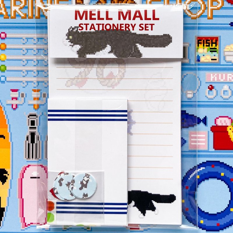 Mini letter set Kuro-chan Marine shop Cat Sea Sailor Pixel art - การ์ด/โปสการ์ด - กระดาษ หลากหลายสี