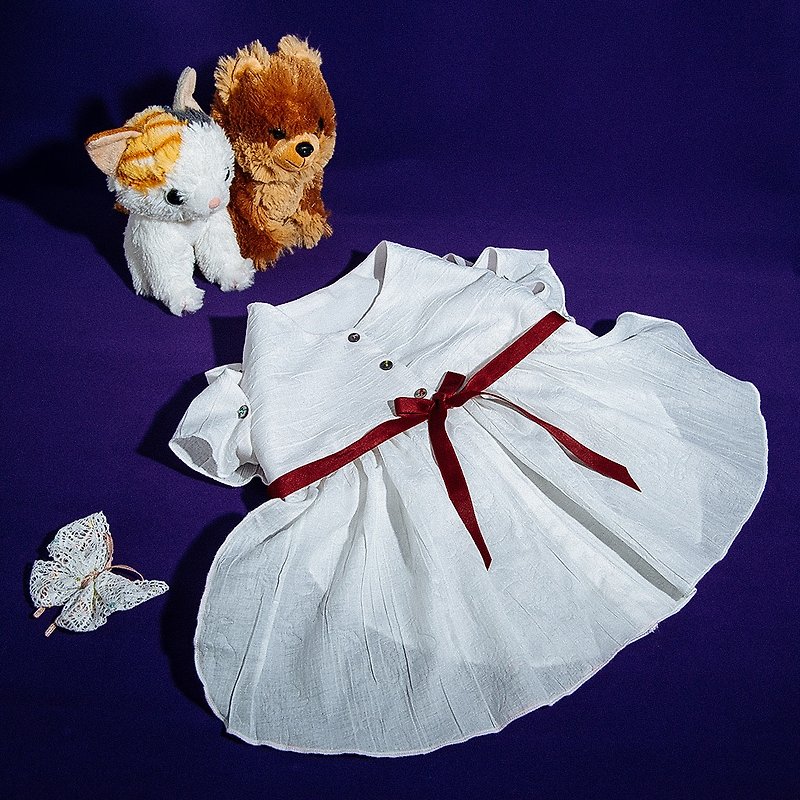 Momojism pet dress for girl - Ophelia - ชุดสัตว์เลี้ยง - ผ้าฝ้าย/ผ้าลินิน ขาว