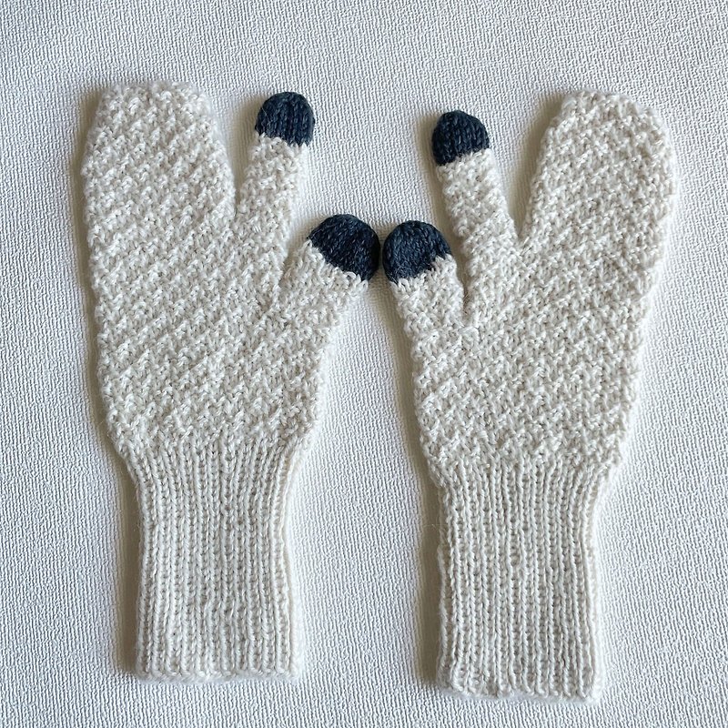 手編み3本指手袋 - 其他 - 羊毛 白色