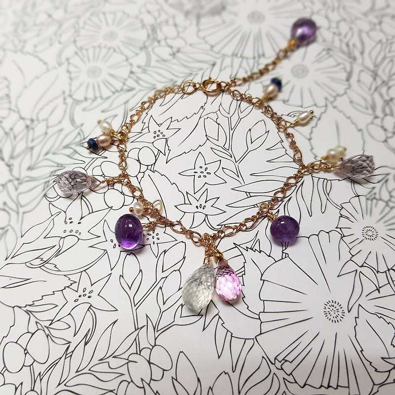 Crystal girl world - [intertwined] - K gold wire hand made natural crystal bracelet - Bracelets - Gemstone Pink