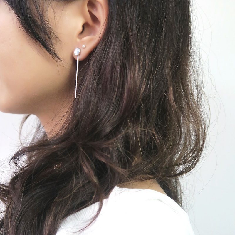 Minimalist small circle (large) 2ways combination earrings (4 styles are available) - ต่างหู - เงินแท้ สีเงิน
