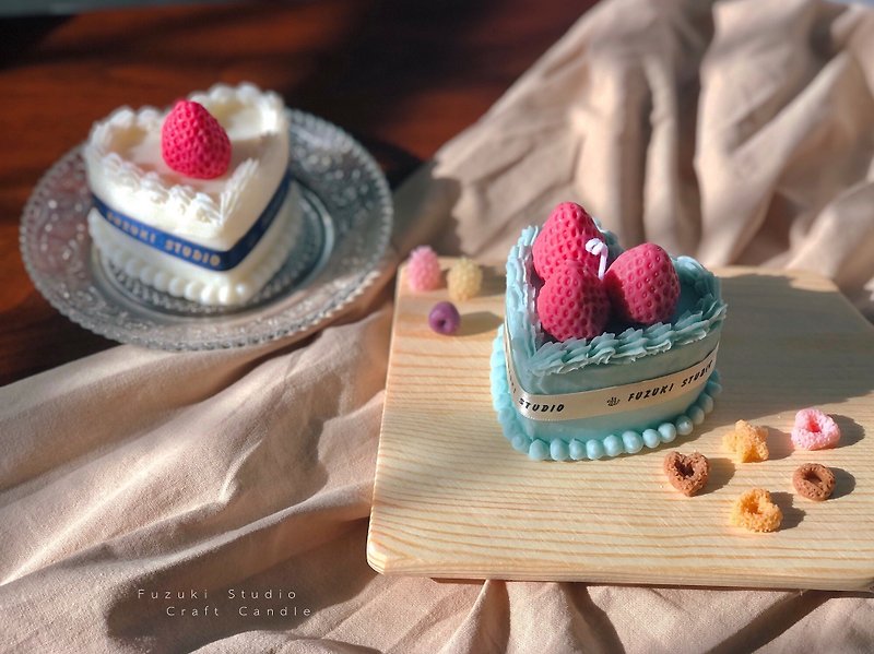 草莓奶油蛋糕蠟燭 韓系復古愛心蛋糕香氛蠟燭 生日禮物 情人節禮 - 香氛蠟燭/燭台 - 蠟 